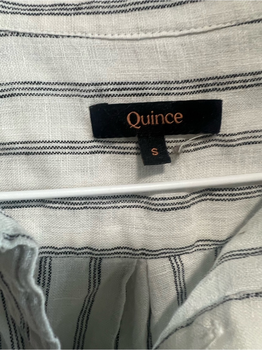 Quince 100% European Linen Long Sleeve Shit Cameal/ Black Stipe Size Small - Picture 6 of 8